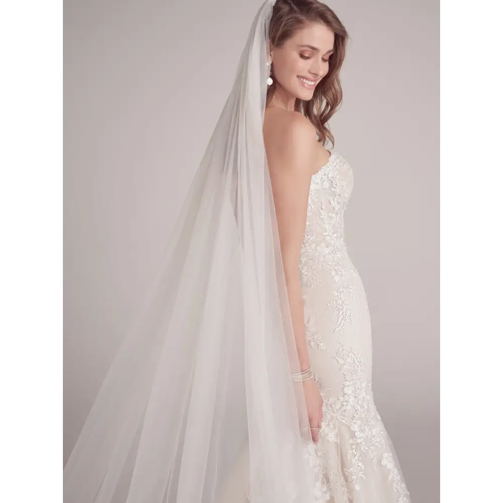 Maggie Sottero Lennon Wedding Veil - Elegant Cathedral Length Bridal Veil with Lace Trim for Romantic Ceremonies & Formal Weddings