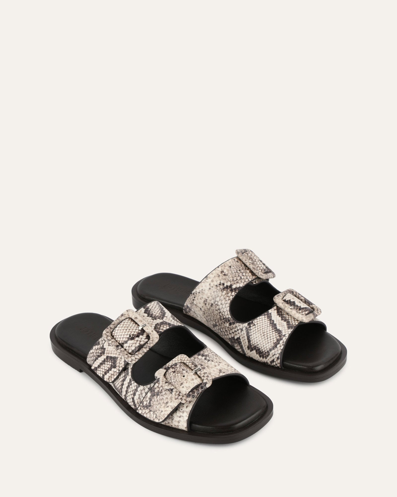 SEBASTIAN Women's Flat Slide Sandals - Natural Snake Print Leather - Comfortable Casual Shoes for Summer, Beach, and Outdoor Wear