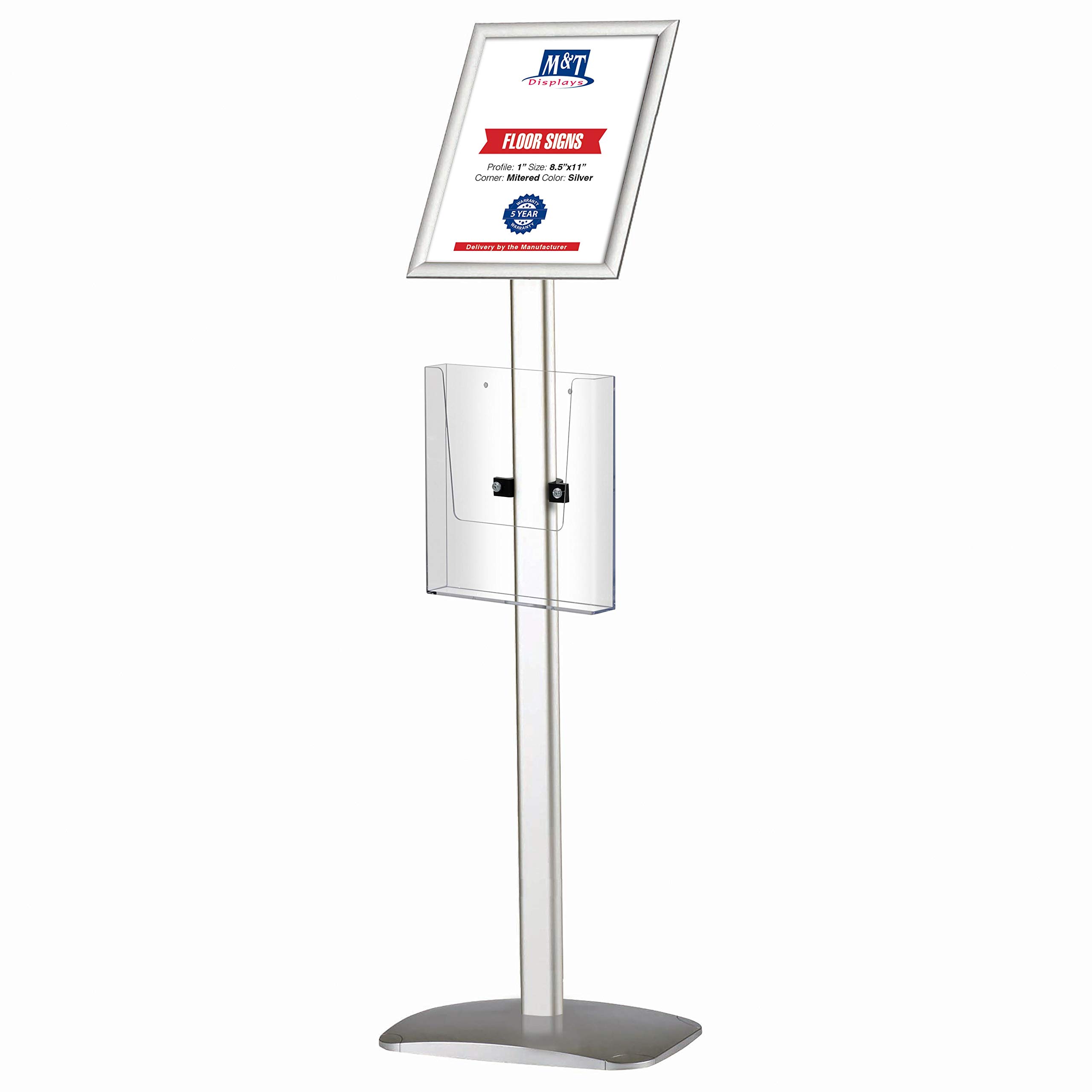 8.5x11 Inch Silver Aluminum Floor Standing Sign Holder - Front Loading Brochure & Poster Display for Retail, Restaurants & Events | M&T Displays Decorative Pedestal with Easy Open Design