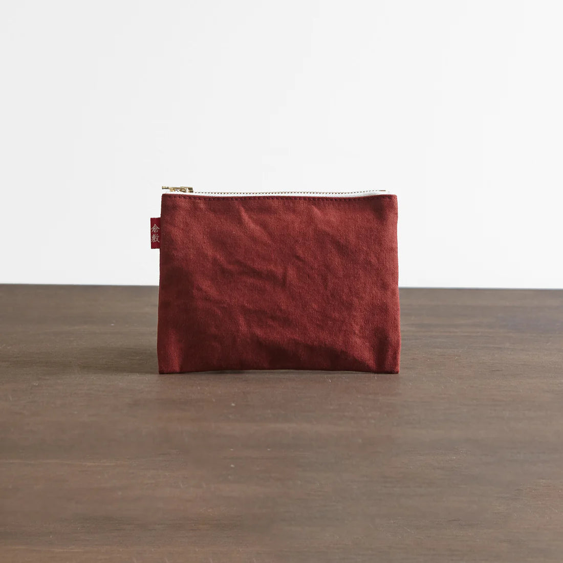 Kurashiki Hampu Canvas Flat Pouch S Size - Iron Oxide Red Japanese Canvas Pouch for Wallet, Makeup Bag, Travel Organizer & Everyday Essentials