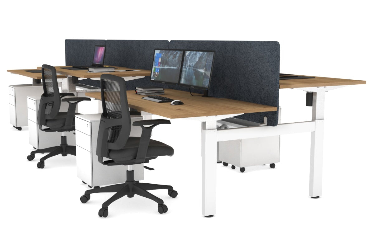 Height Adjustable 6-Person H Bench Workstation with White Frame - 1600L x 800W, Cable Management Scallop | Ideal for Office, Coworking Spaces & Collaborative Work Environments