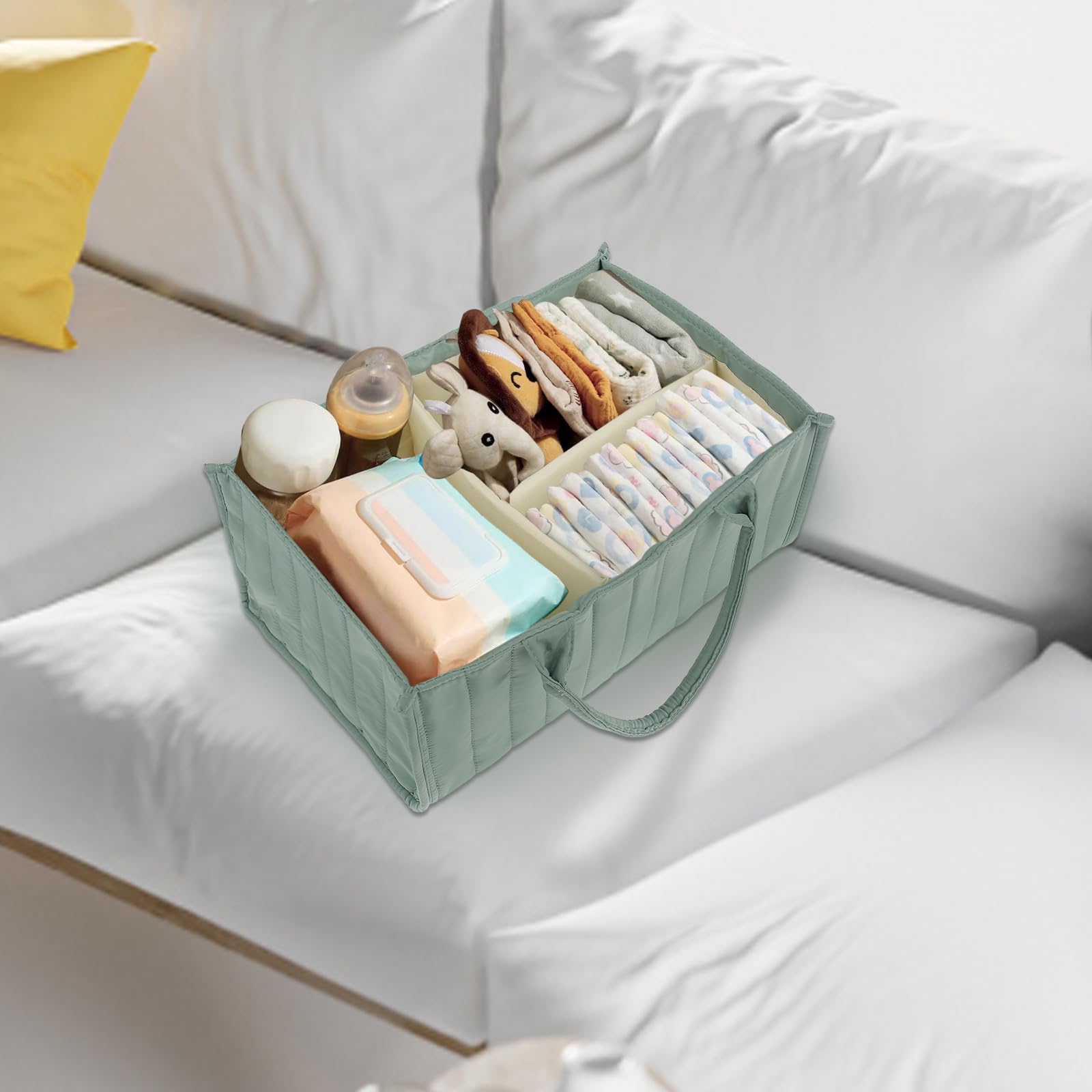 Abizarch Baby Diaper Caddy Organizer - Soft Polyester Storage Basket with Handle for Diapers, Wipes & Baby Essentials | Portable & Hangable for Nursery, Car Travel & Home Use