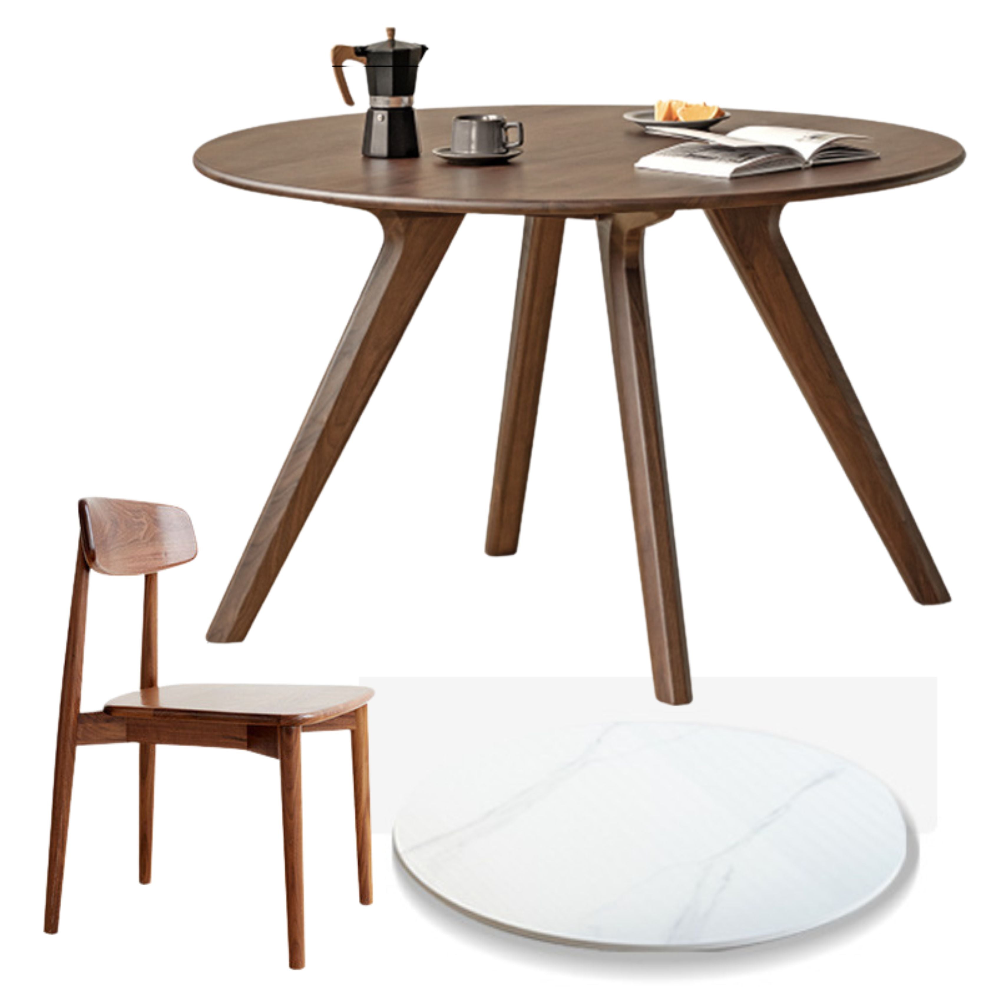 Premium Black Walnut Solid Wood Round Dining Table - Vintage Farmhouse Style for Dining Room, Kitchen, and Entertaining Areas