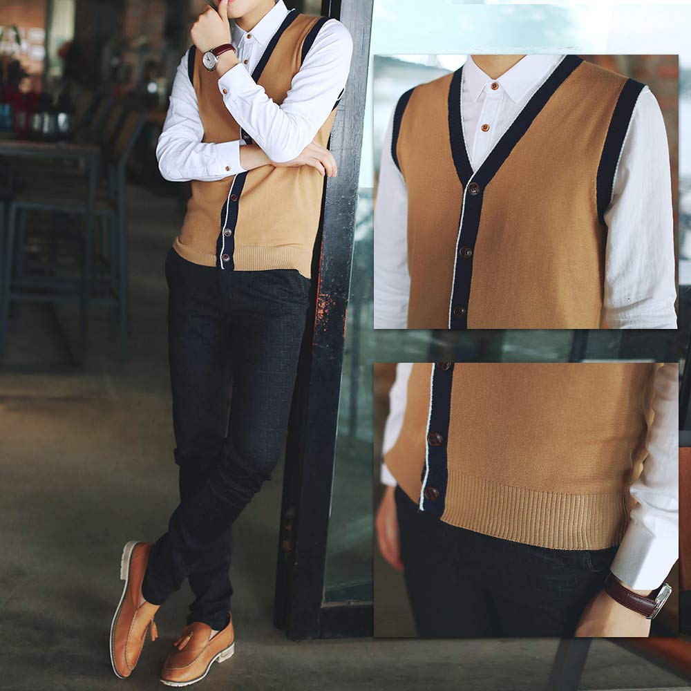 TopTie Men's Slim Fit Stylish Button Down Knitted Cardigan Vest - Casual Winter Layering for Office & Date Night Outfits