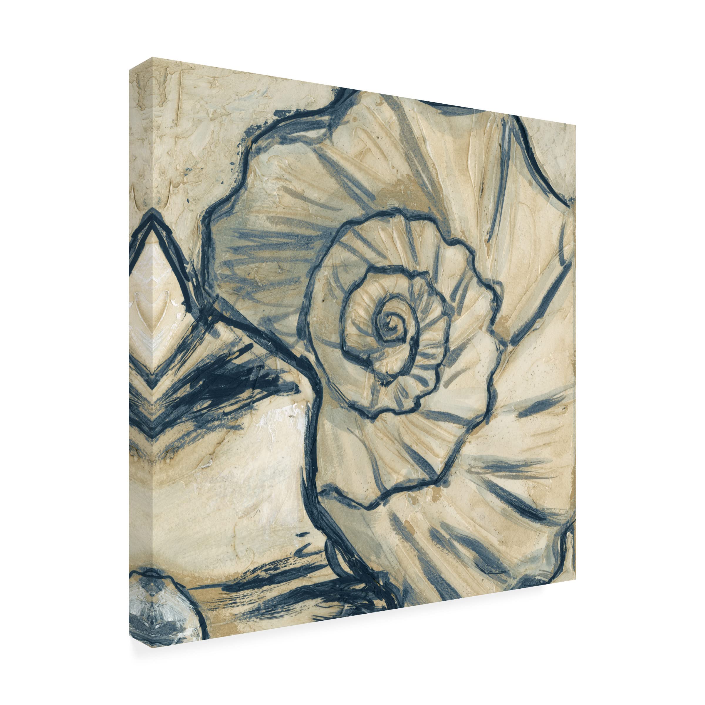 Megan Meagher Navy Seashell Spiral II Canvas Wall Art Print - Coastal Beach Decor for Living Room, Bedroom & Office | Trademark Fine Art Collection