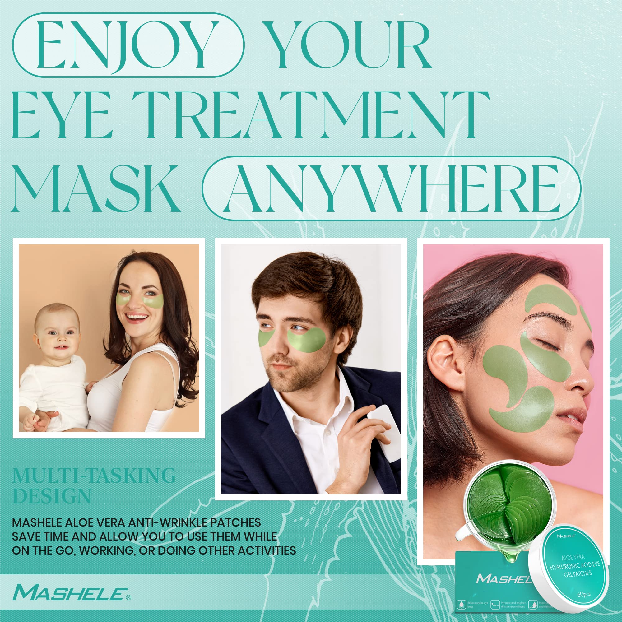 60pcs Korean Aloe Vera Collagen Under Eye Gel Patches - Dark Circle & Puffiness Treatment, Anti-Wrinkle Eye Mask for Women & Men - Hydrating & Soothing for Tired Eyes | Perfect for Night Routine, Travel & Post-Makeup Care