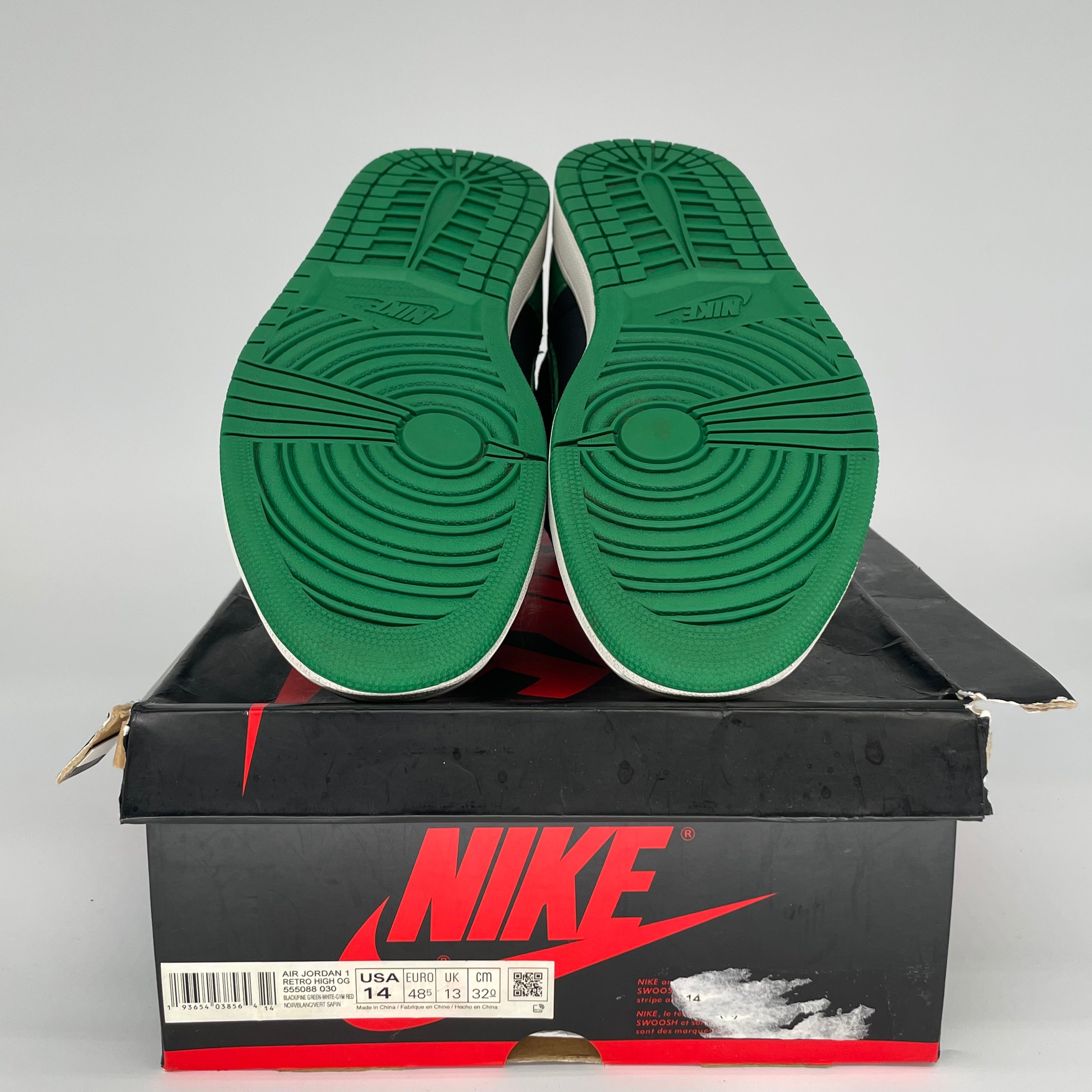 AIR JORDAN 1 Retro High OG Pine Green Black Men's Basketball Shoes Size 14 - 555088-030 - Perfect for Sneaker Collectors & Streetwear Fashion