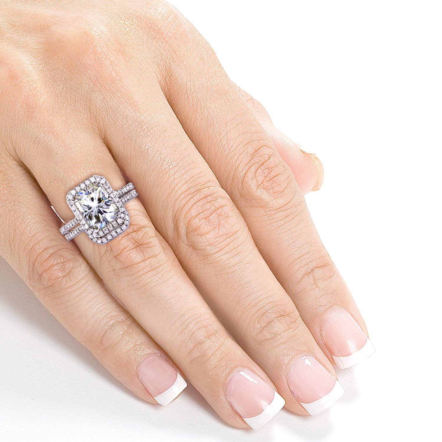 Kobelli Radiant-Cut Moissanite Engagement Ring & Wedding Band Set - 3.1/6 CTW 14K White Gold - Sparkling Bridal Jewelry for Proposals, Anniversaries & Special Occasions