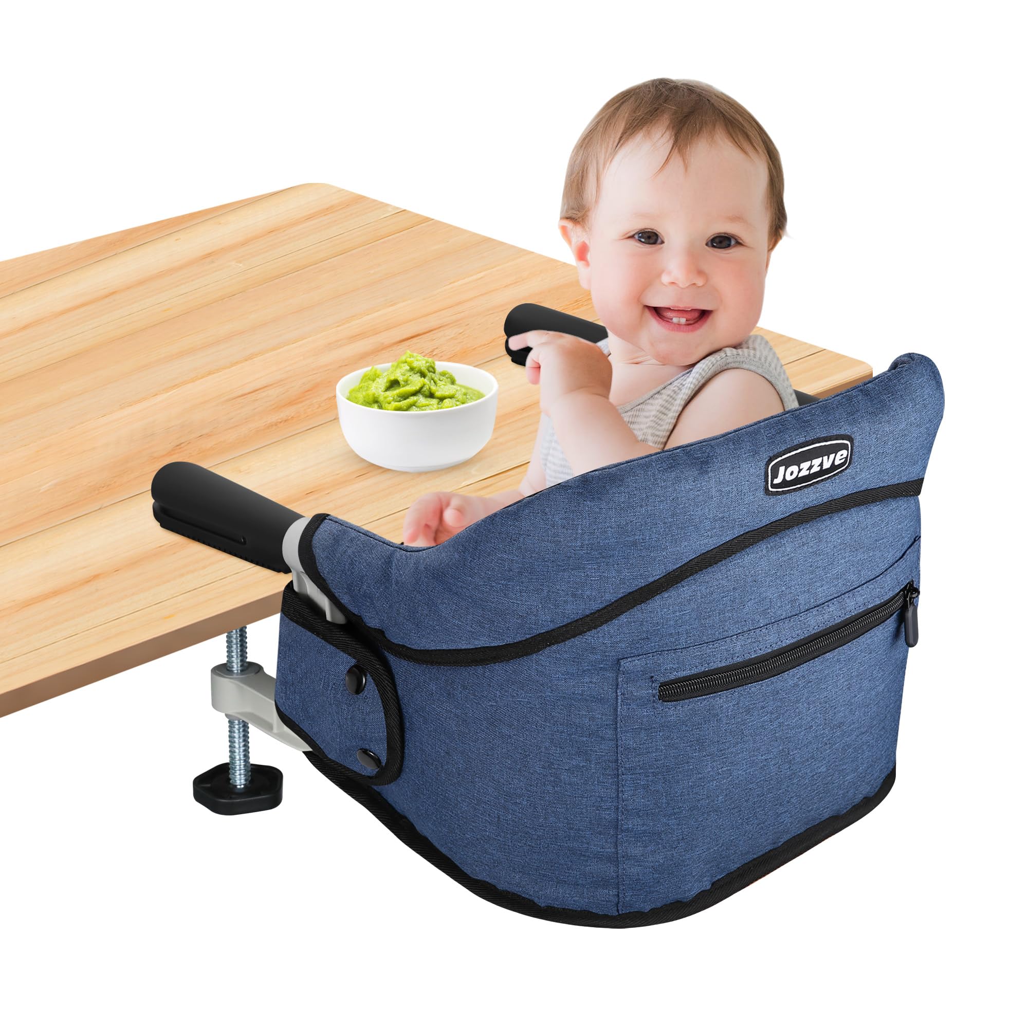 Jozzve Hook On High Chair - Portable & Foldable Baby Feeding Seat with Storage Bag for Home & Travel - Navy | Ideal for Dining, Outdoor Picnics & Restaurant Use