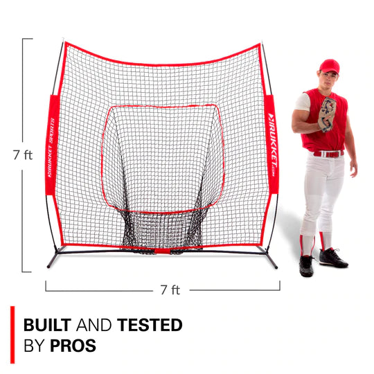 Rukket Sock It! 7' x 7' Baseball Practice Net for Hitting & Pitching - Portable Backstop Training for Backyard, Field & Cage Use
