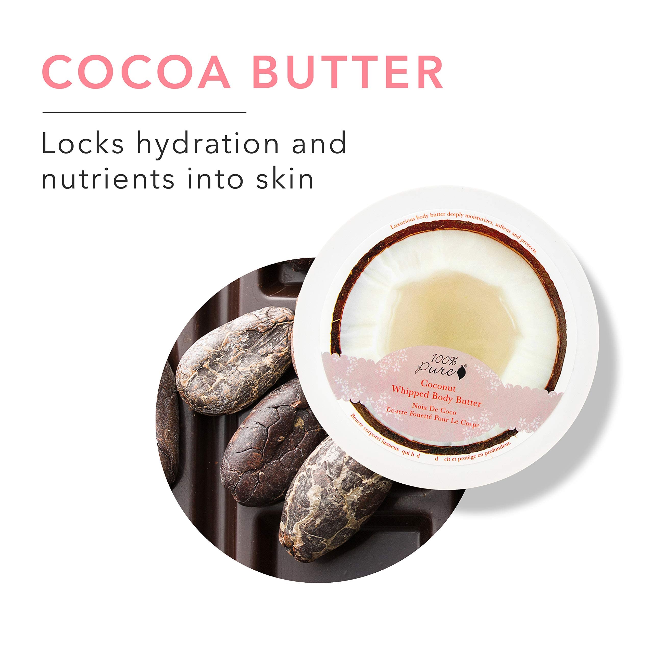 100% Pure Coconut Whipped Body Butter for Dry Skin - Shea & Cocoa Butter Moisturizing Cream, Natural Body Lotion (3.4 oz) | Hydrating Skin Care for Daily Use, Post-Shower Moisturizer, Winter Dry Skin Relief