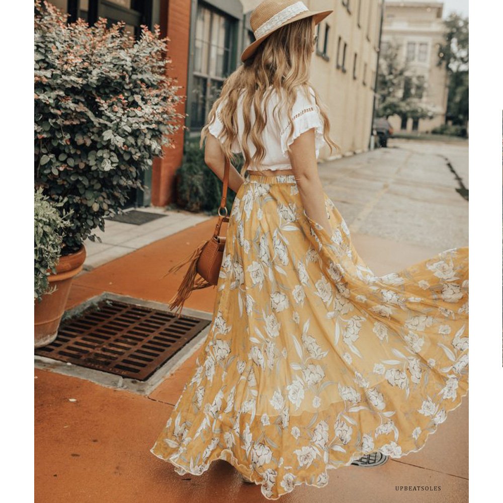 CHICWISH Women's Floral Maxi Skirt - Watercolor Flower Print Chiffon Slip Dress for Summer Beach, Vacation & Boho Style Outfits