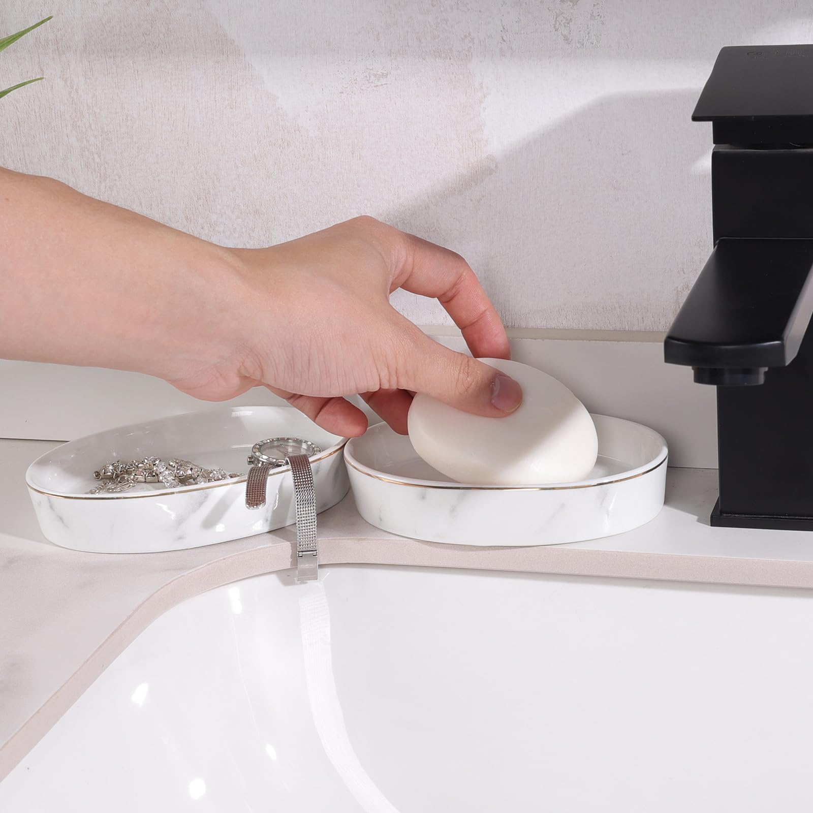 Ceramic White Marble Soap Dish - Oval Soap Holder for Shower, Bathroom & Kitchen Sink | Easy to Clean & Durable | Perfect for Bath Essentials Organization by ANTIS'S HOME