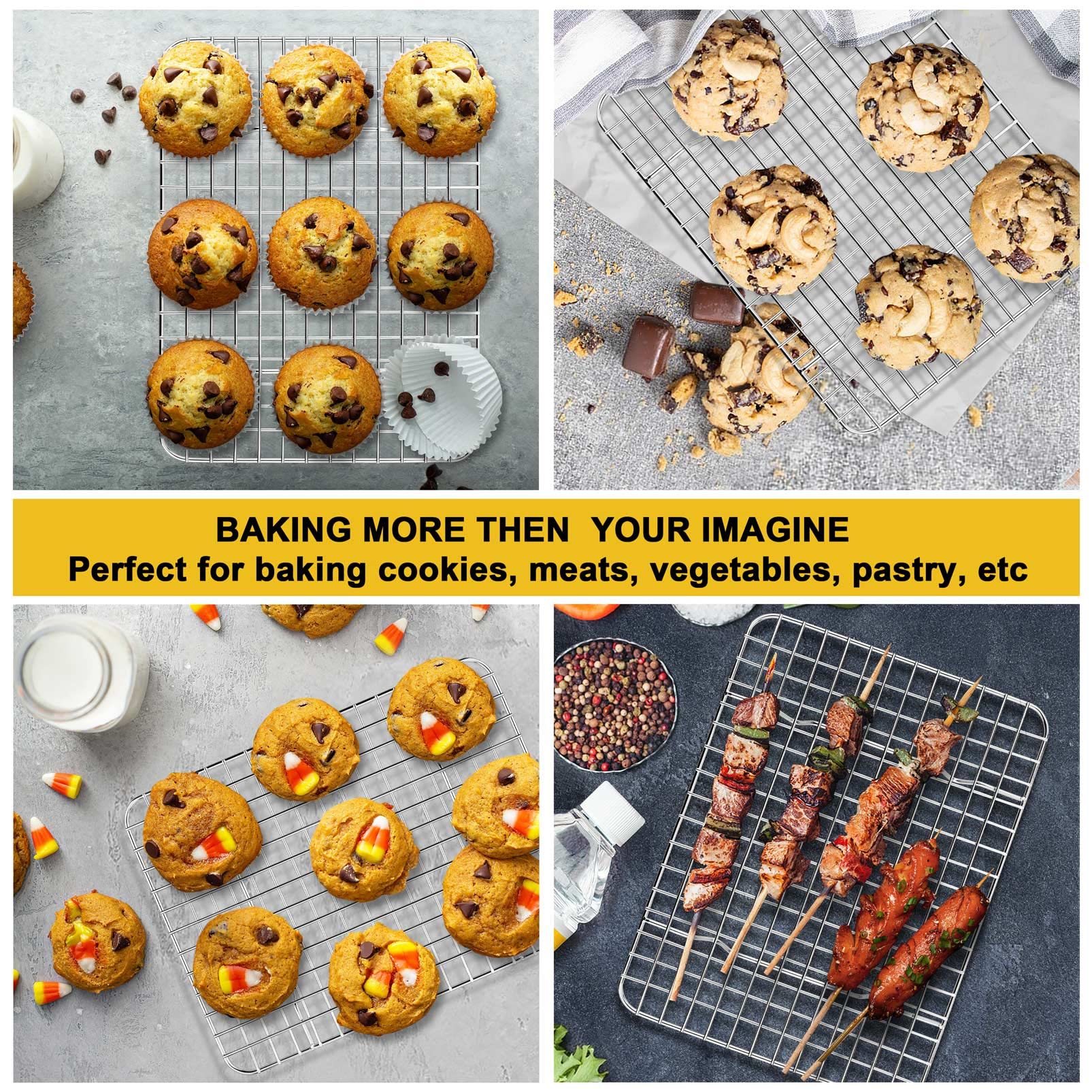 P&P CHEF 2-Piece Stainless Steel Cooling & Baking Rack Set - 8.75 Inch Heavy Duty Grid for Roasting, Drying, Grilling - Oven & Dishwasher Safe for Healthy Cooking - Perfect for Cookies, Breads, Meats & Veggies