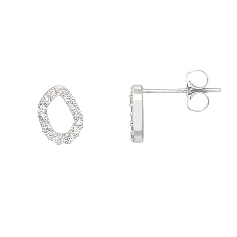 Pave Set Organic Circle Stud Earrings - Sterling Silver Minimalist Hoop Earrings for Women, Perfect for Everyday Wear, Office & Date Night