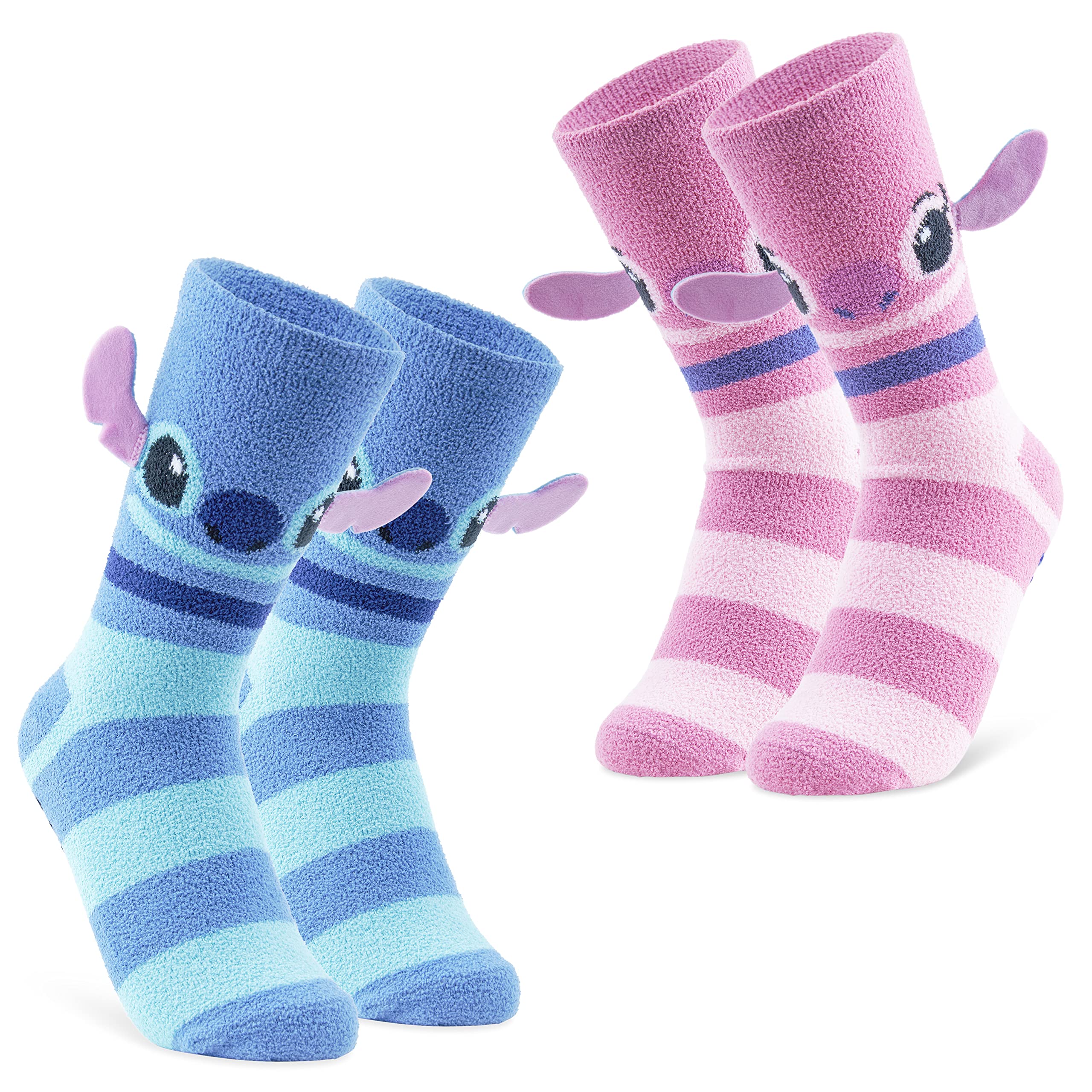 Disney Stitch Plush Slipper Socks for Women - 3 Pack Cozy Fuzzy House Socks with Non-Slip Grips - Perfect for Lounge, Sleep & Christmas Gifts