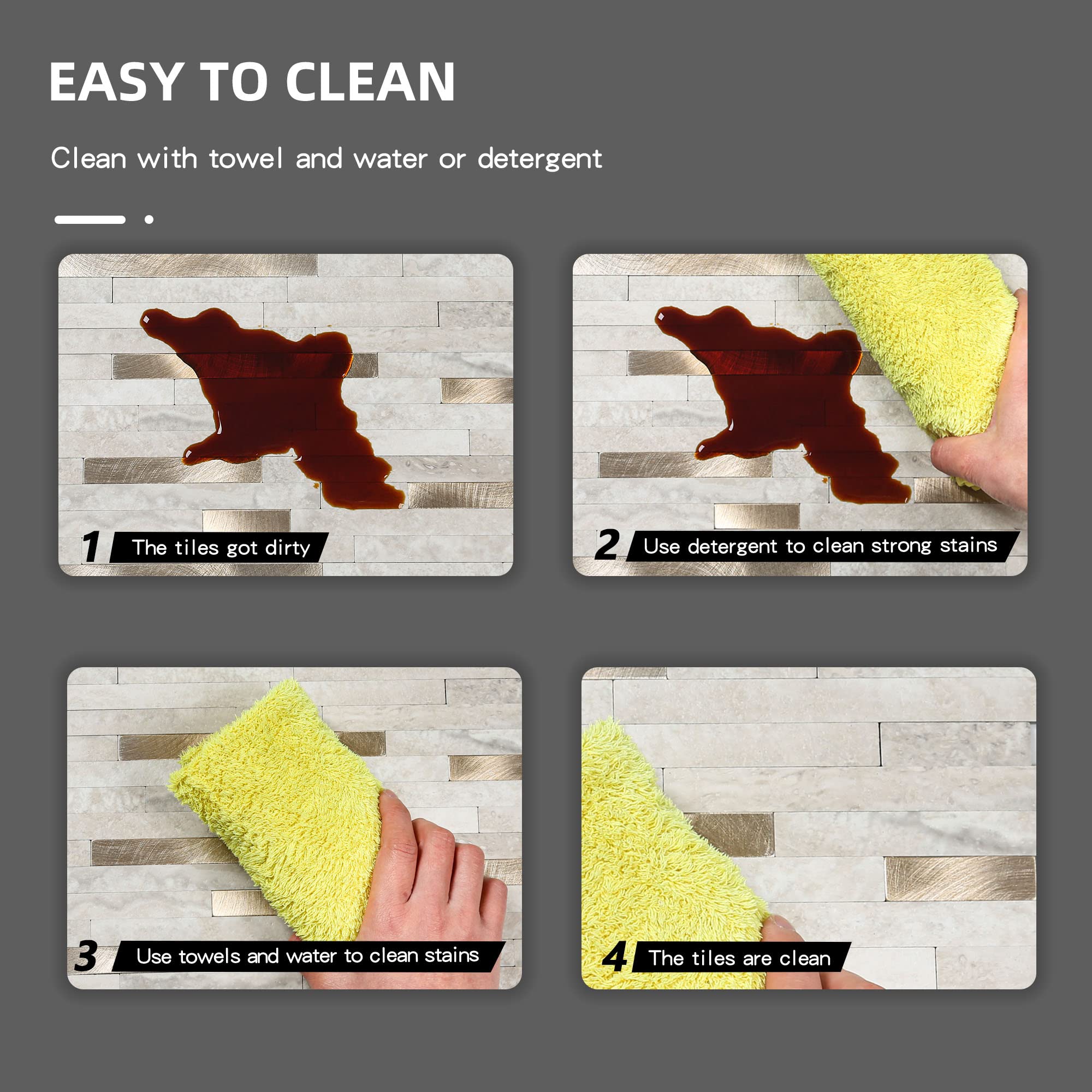 Self-Adhesive Peel and Stick Backsplash Tiles - Gold Beige Marble Subway Design for Kitchen, Bathroom, Laundry & Fireplace (10 Sheets) - Easy DIY Home Decor Upgrade for Walls & Countertops