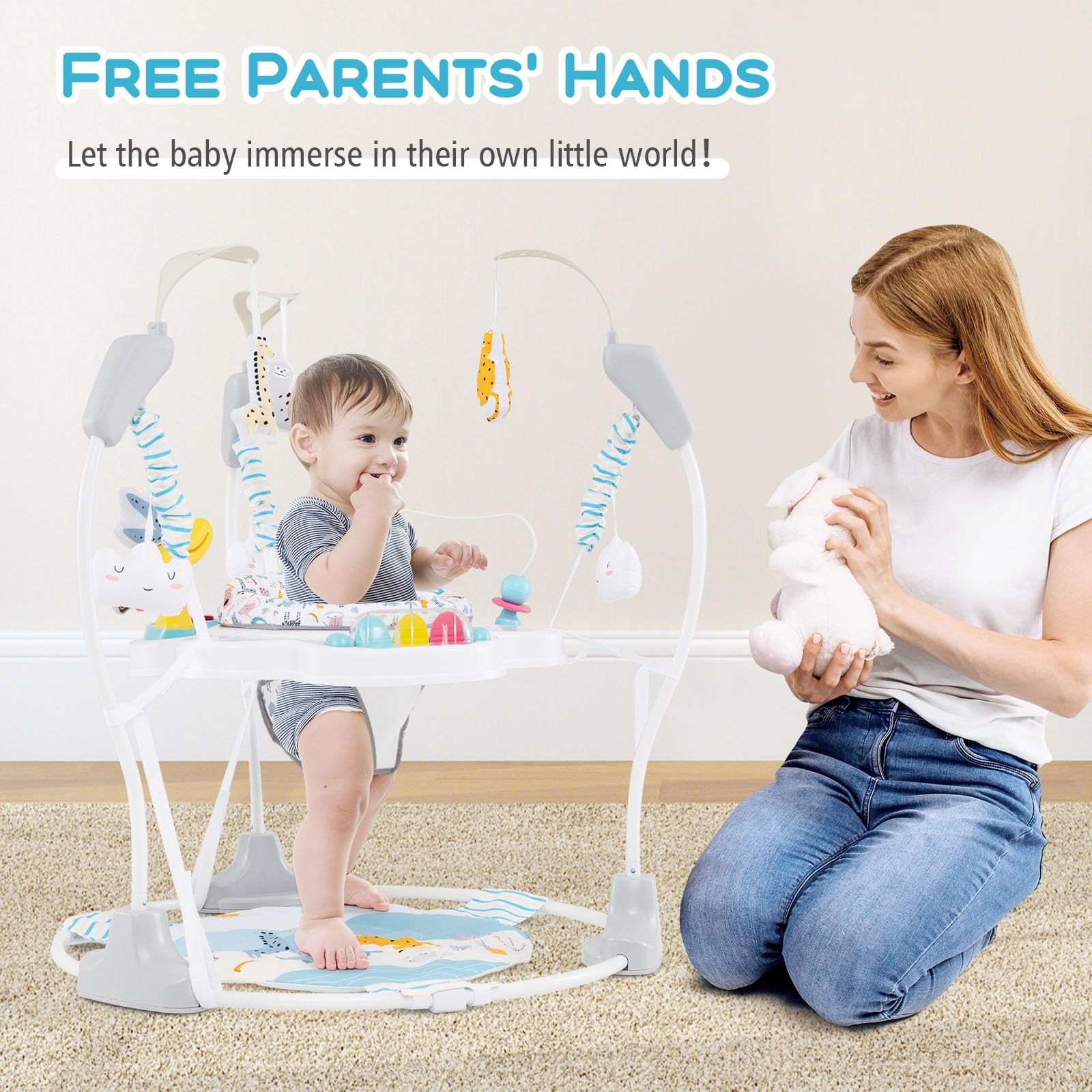 INFANS 3-in-1 Baby Activity Center - Interactive Play Gym with Music, Lights & 360° Rotating Seat | Adjustable Height Jumpers & Bouncers for Infants 6-12 Months | Learning Toys for Crawling & Early Development (Blue) - Perfect for Playtime, Sensory Stimulation & Motor Skills Growth