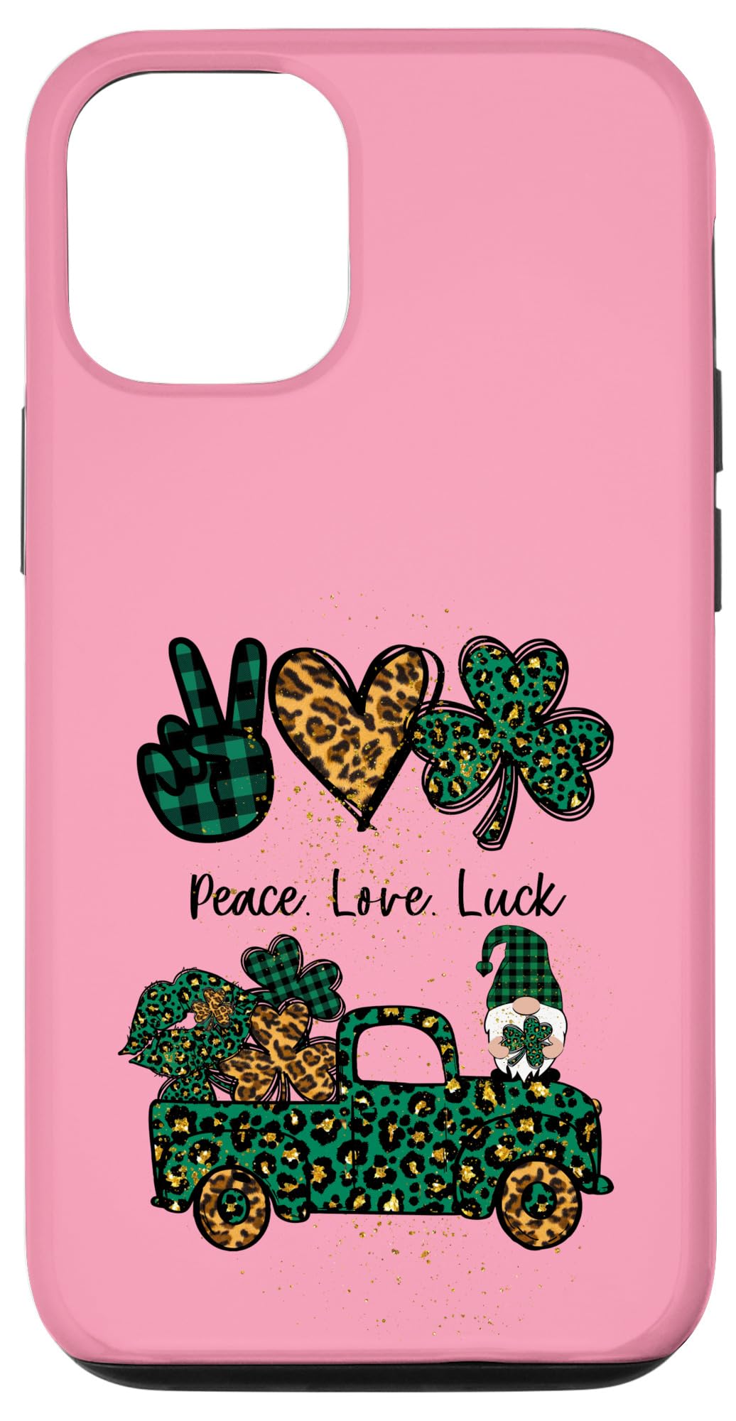 iPhone 12/12 Pro St. Patrick's Day Truck Case - Cute Gnome Design with Peace Love Luck Theme for Women | Perfect for Irish Festival, Party & Daily Use