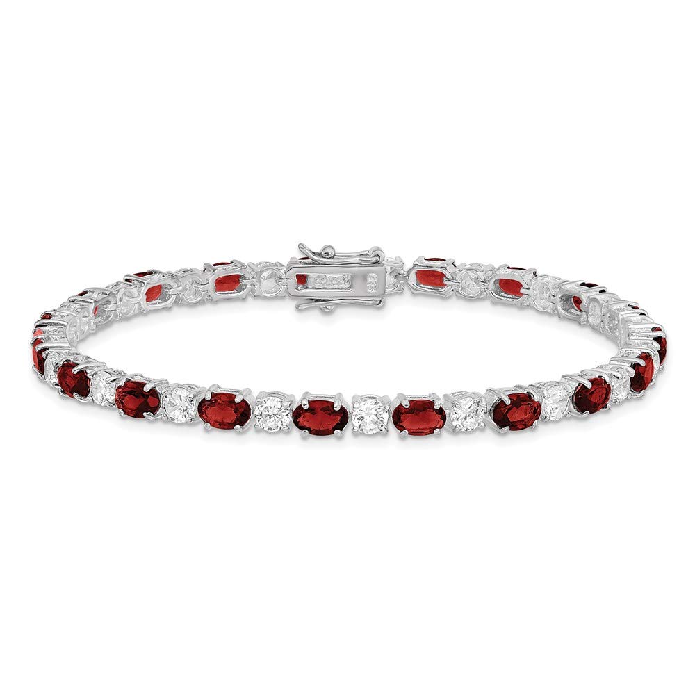 925 Sterling Silver Garnet & Cubic Zirconia Bracelet for Women | Elegant Fine Jewelry Gift for Her | 7