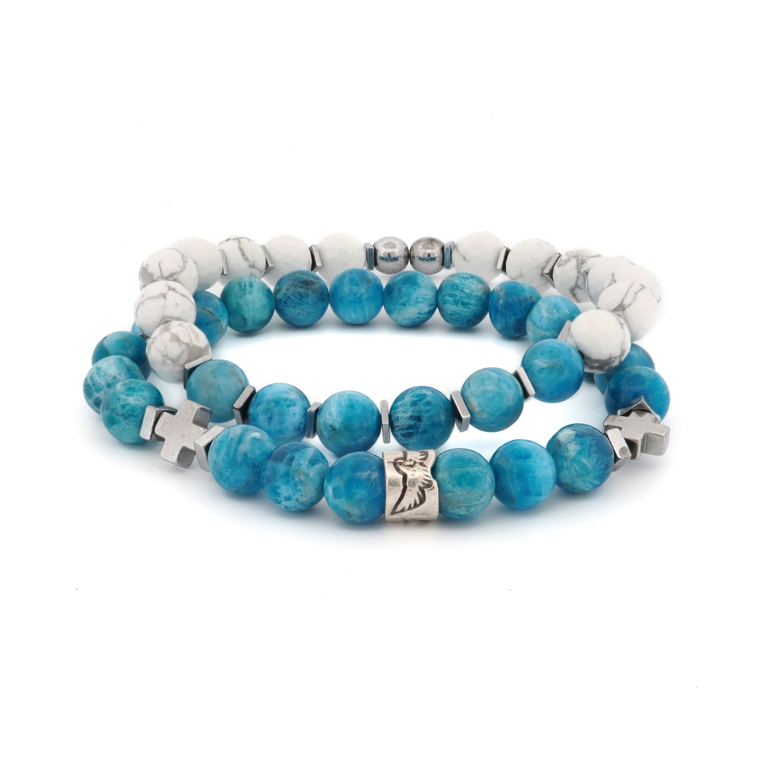 Freedom Spirit Blue Apatite & Howlite Bracelet Set - Healing Crystal Jewelry for Women, Natural Stone Beaded Bracelets for Stress Relief & Positive Energy - Perfect for Meditation, Yoga & Spiritual Gifts