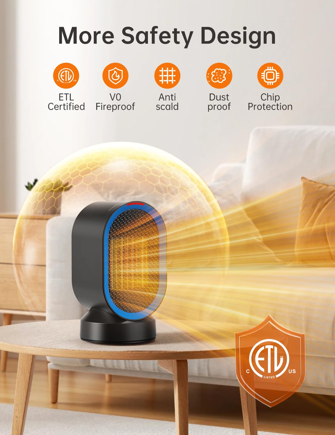 TABYIK Electric Space Heater - Small Portable Indoor Heater with 45° Oscillation, Energy Efficient Personal Heater for Bedroom, Home & Office Use - Perfect for Winter Warmth & Workspace Comfort (Black)