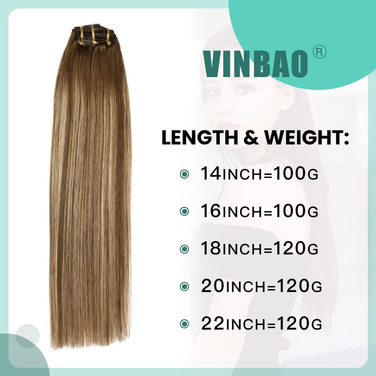 VINBAO 20 Inch Clip In Human Hair Extensions - 6pcs 120g Double Drawn Remy Hair (#4/27/4) Balayage Chocolate Brown to Caramel Blonde - Perfect for Parties, Weddings & Daily Styling
