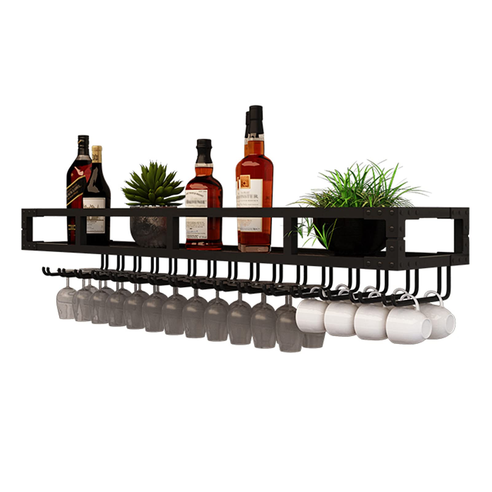 Black Wall Mounted Wine Rack with Glass Holder - Modern Home Bar & Kitchen Decor for Dining Room, Wine Storage Shelf - Perfect for Wine Enthusiasts & Entertaining Guests