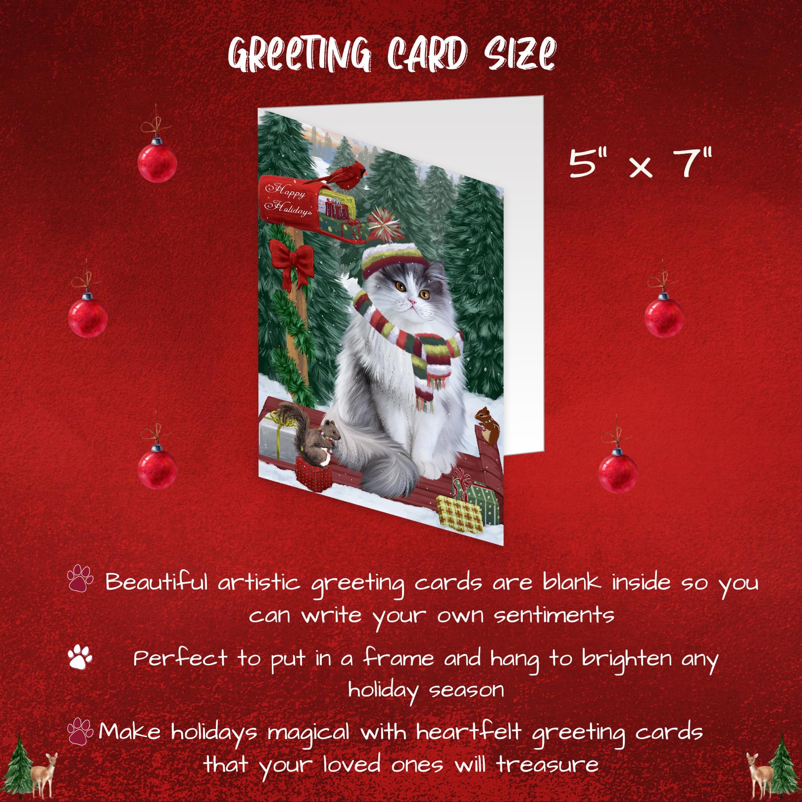 Merry Christmas Woodland Sled Persian Cat Greeting Cards - 10 Adorable Pet Christmas Cards with Envelopes - Festive Holiday Invitations for Cat Lovers - Perfect for Pet Owners, Christmas Parties & Holiday Mailings