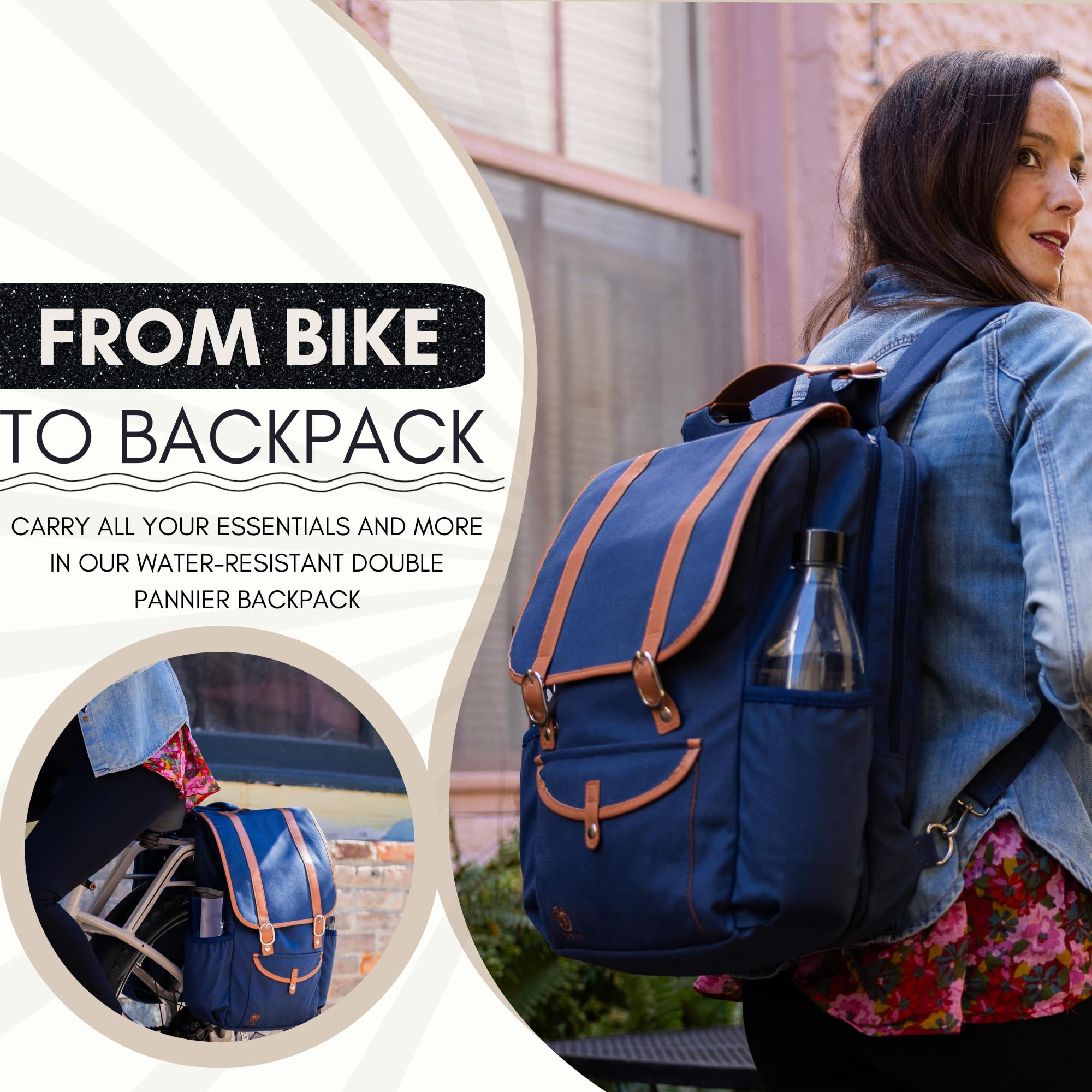 Waterproof Bike Backpack with Laptop Compartment - Convertible Double Pannier Cycling Bag for Commuters, 17.3L Rear Rack Bicycle Backpack for Men & Women - Perfect for Cycling to Work, School or Outdoor Adventures (Blue)