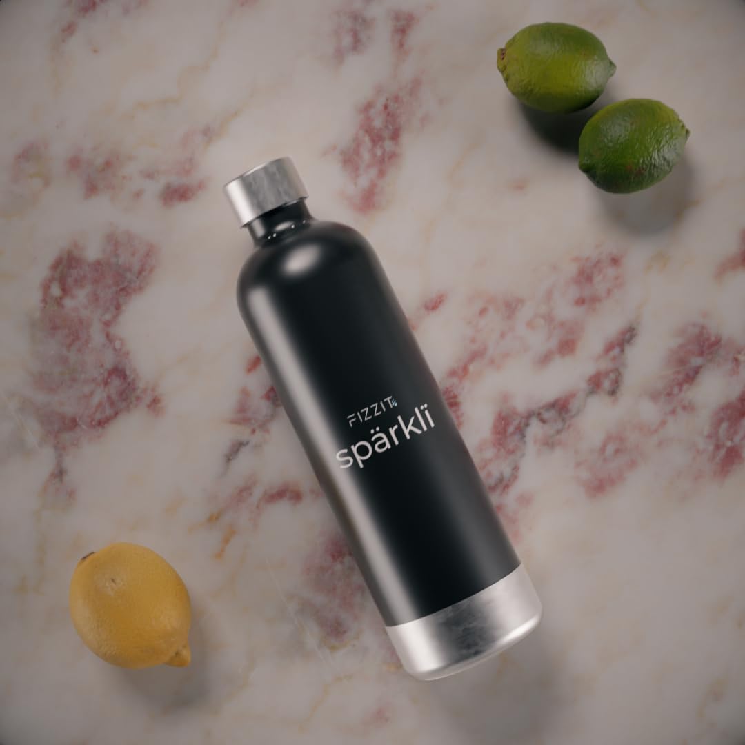 Fizzit Spärklï Sparkling Water Maker with Stainless Steel Bottle - Home Carbonated Soda Machine, Dishwasher Safe (Sparkli-Black) | Perfect for Parties, Healthy Drinks & Eco-Friendly Home Use
