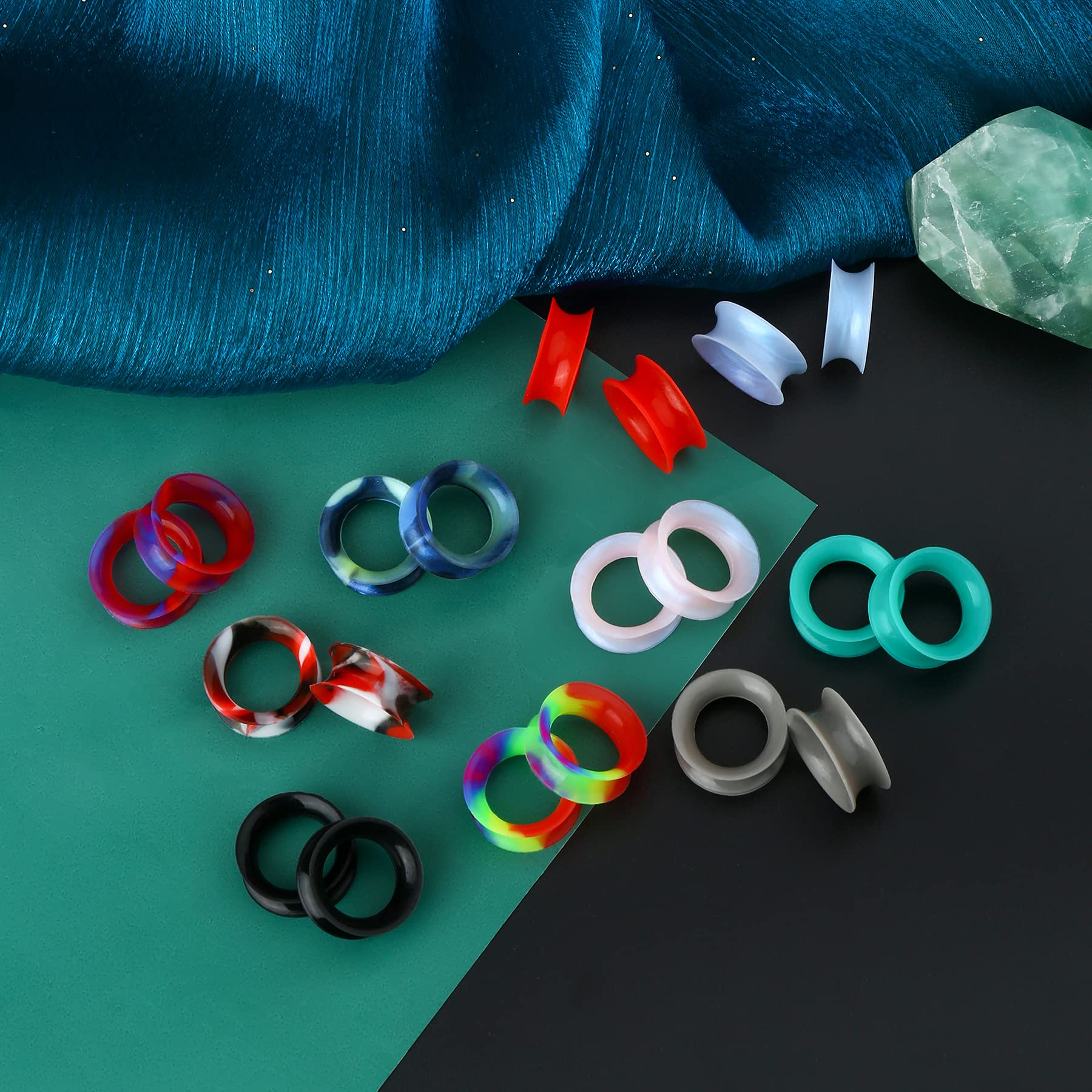 Cocharm 20 PCS Thin Silicone Ear Gauges - Flexible Double Flared Tunnel Ear Plugs for Stretching & Body Jewelry - Perfect for Daily Wear, Parties & Alternative Fashion
