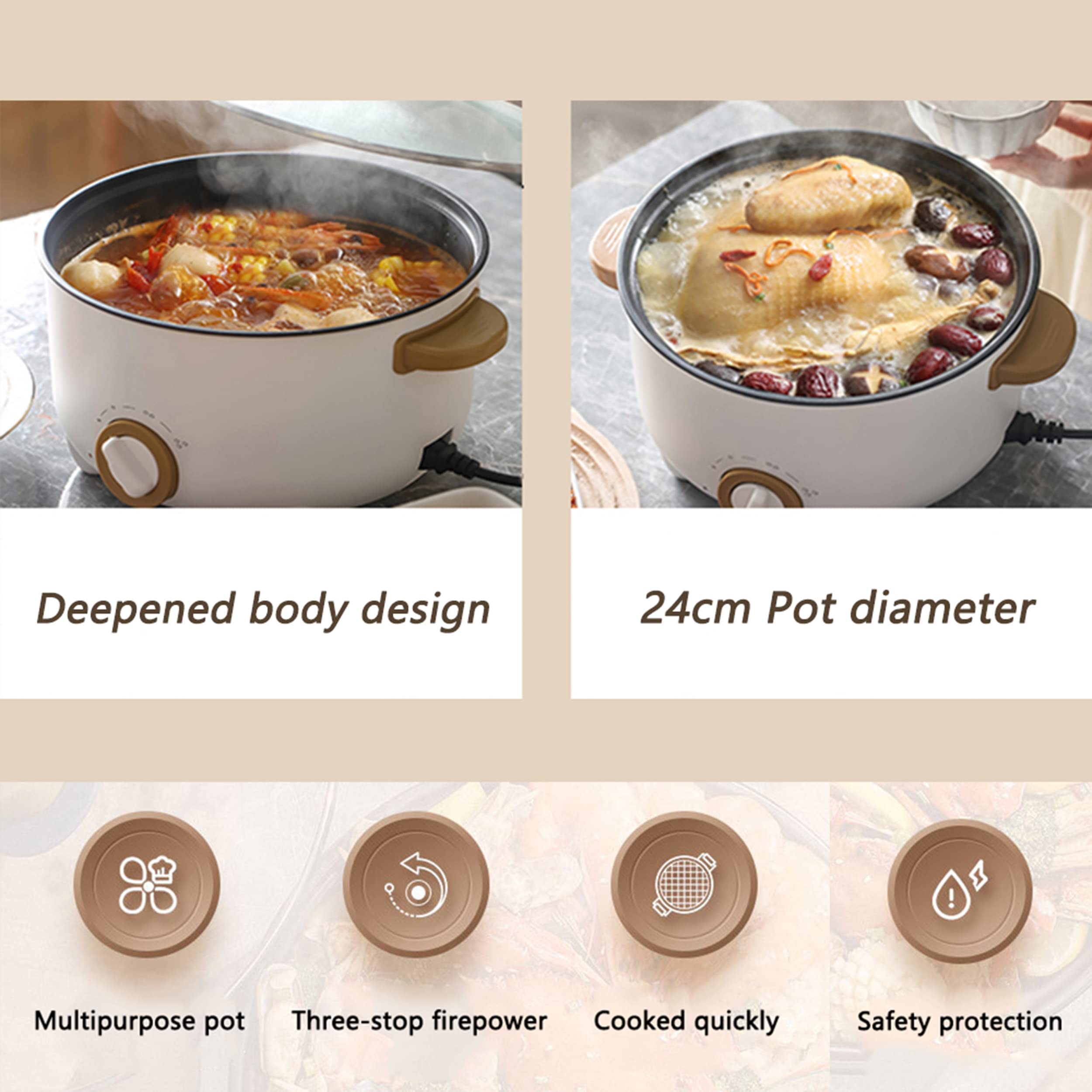 3L Electric Hot Pot Cooker Skillet - 110V Non-Stick Multi-Function Frying Pan for Stir Fry, Grill, Stew, Ramen & Shabu Shabu | Perfect for Home, Office, Dorm & Party Cooking | Fast Heating & Easy Clean Cookware