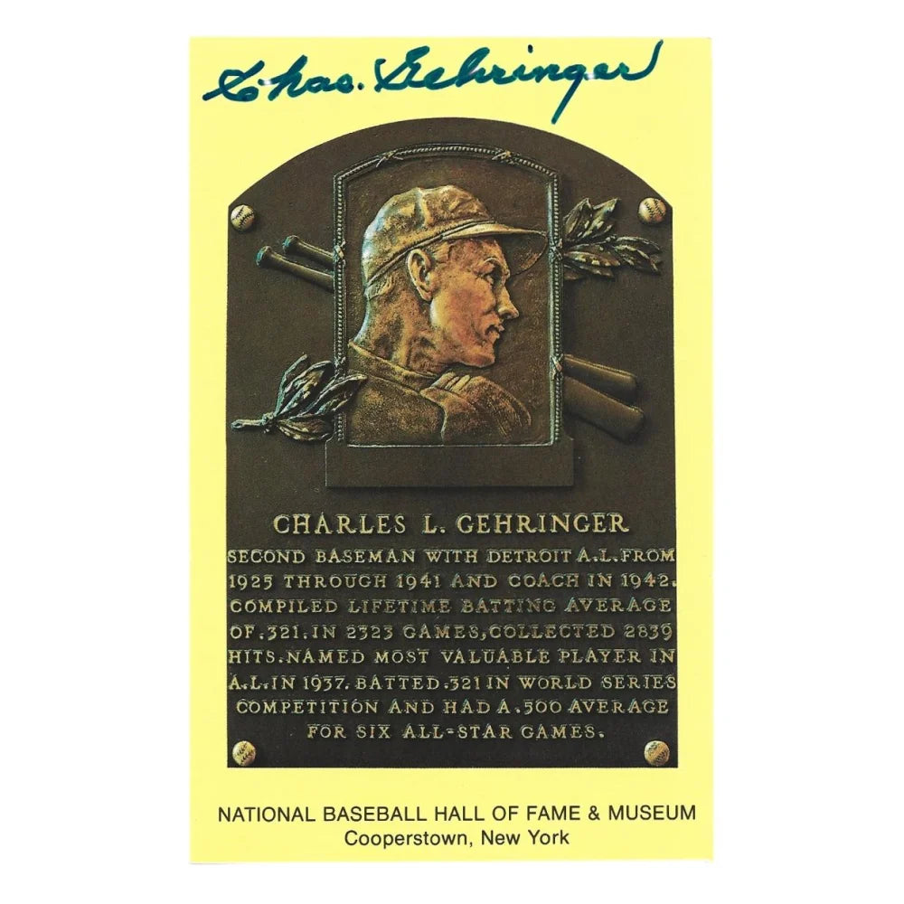 Charlie Gehringer Autographed Hof Plaque Postcard with JSA COA - Detroit Tigers Memorabilia - Perfect for Sports Collectors, Man Cave Decor & Baseball Fan Gifts