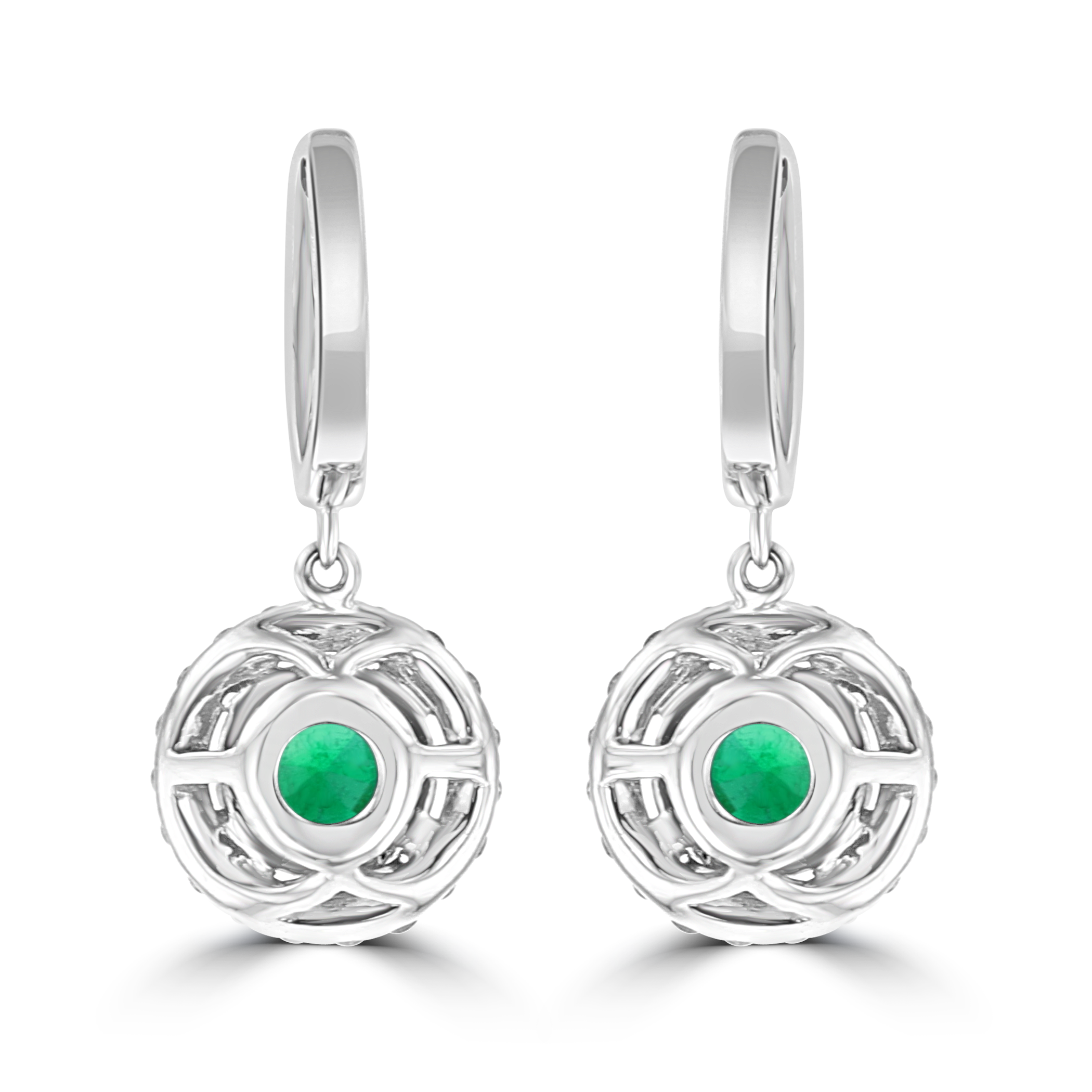 JULEVE 2.54 CTW Emerald & 0.92 CTW Diamond Halo Drop Earrings - Elegant Dangling Jewelry for Weddings, Parties & Special Occasions