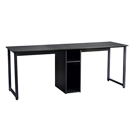 Large Double Workstation Desk - 2-Person Home Office Desk with Storage, Black - Perfect for Shared Workspaces & Remote Work Teams