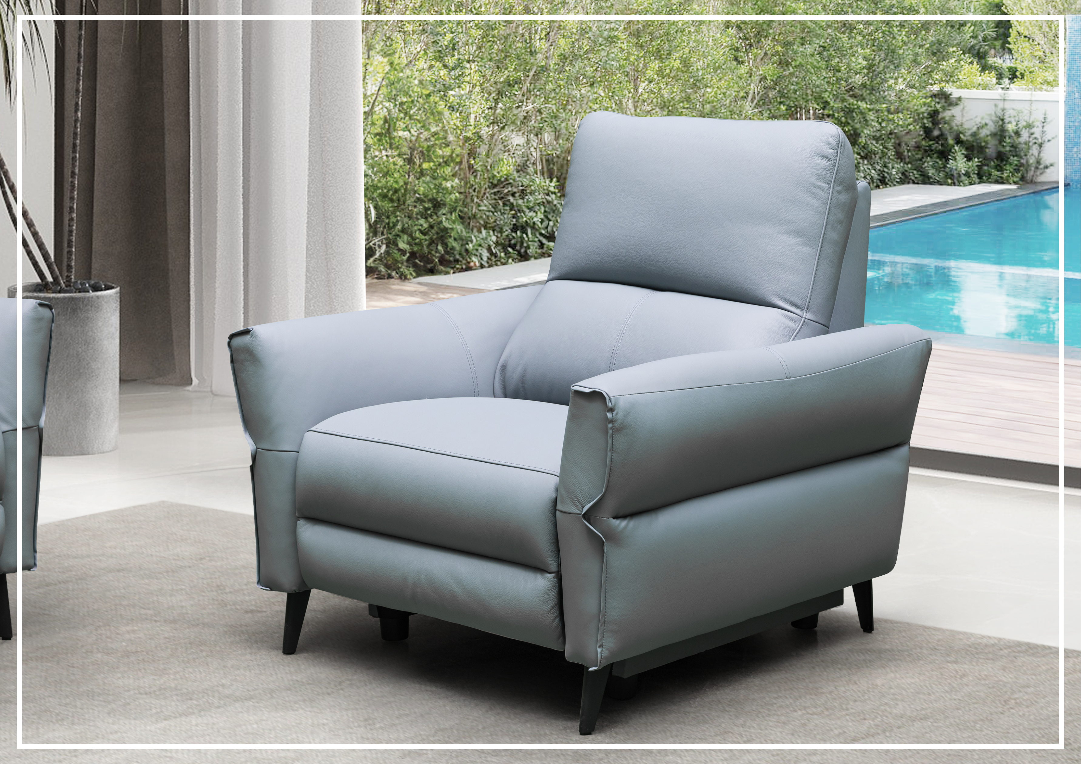 Klaussner Serenita Genuine Leather Power Recliner Chair - Blue - Living Room Reclining Sofa for Home Theater & Relaxation