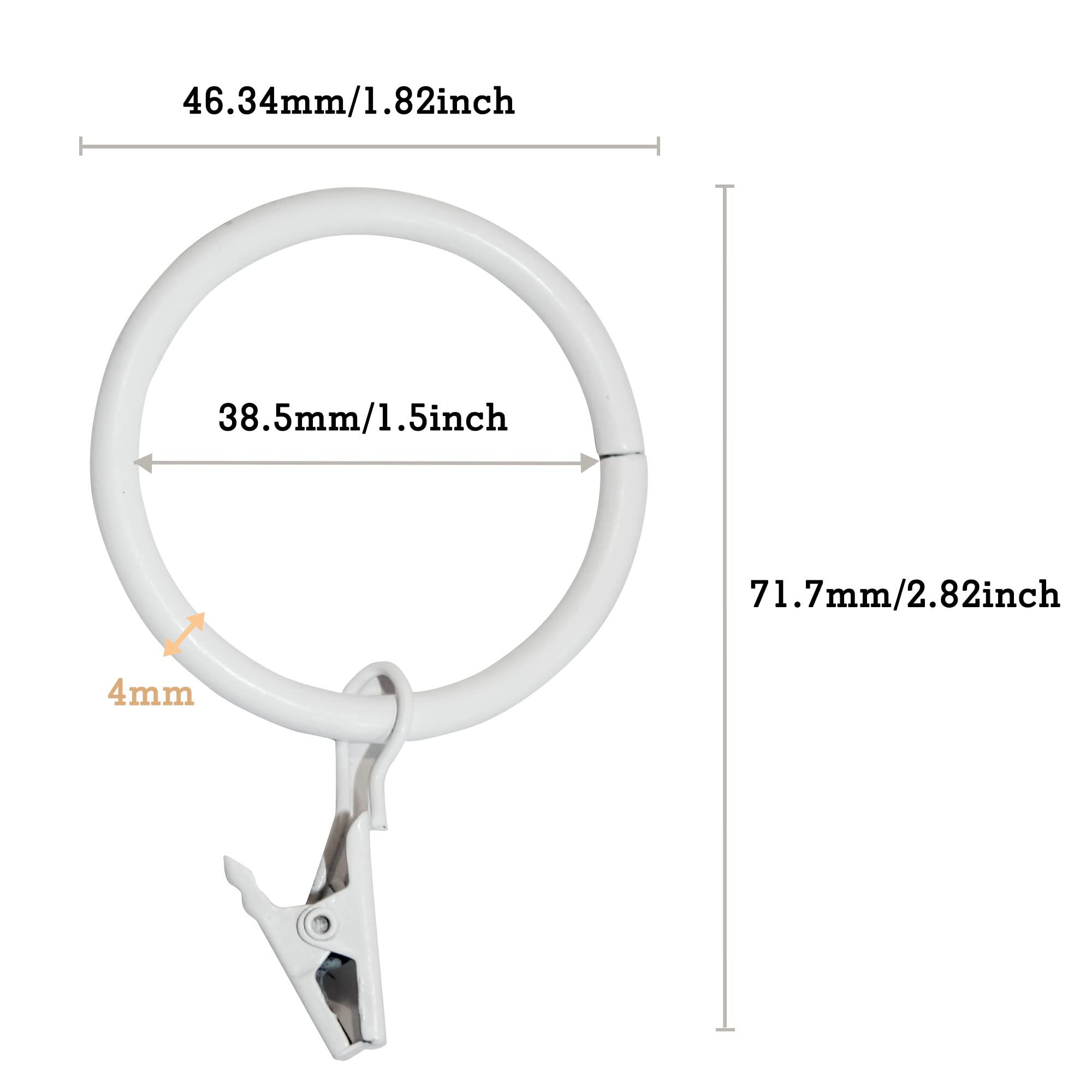 TRMESIA White Curtain Rings with Clips - 15 Pack, 1.5