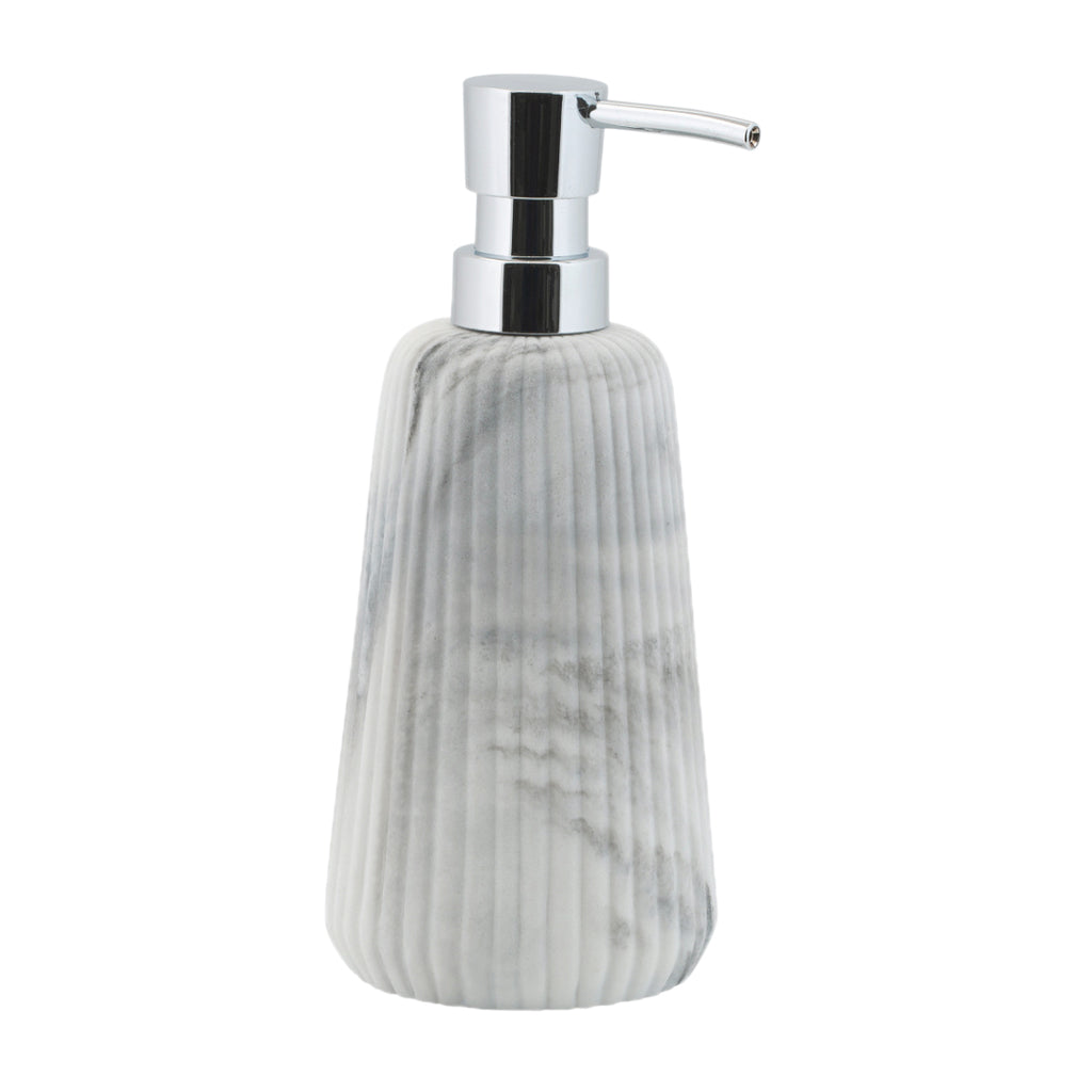 Grey Marble Soap Dispenser and Lotion Pump Set - Elegant Ribbed Bathroom Accessories for Modern Home Decor | Perfect for Bathroom Vanity, Spa, and Guest Bathrooms