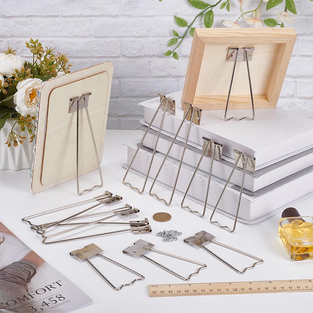 FINGERINSPIRE 12-Pack 2-Style Photo Frame Easel Stands - Iron Picture Frame Brackets with 24 Screws (Stainless Steel) - Perfect for Displaying Photos, Artwork, and Certificates at Home or Office