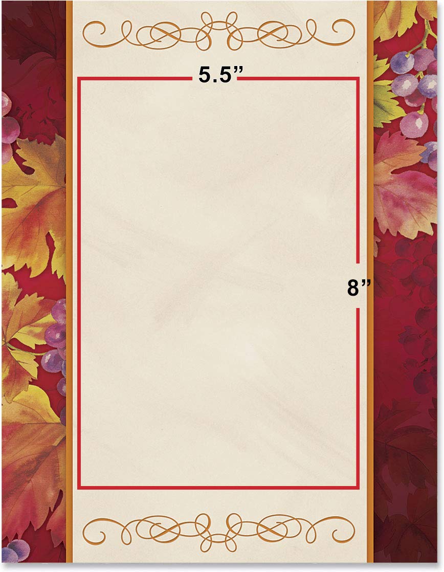 Autumn Vineyard Leaves Thanksgiving Stationery Set - 25 Elegant Premium Border Papers 8.5x11 for Letterhead, Writing & Decorative Printing | Perfect for Fall Invitations, Seasonal Correspondence & Holiday Craft Projects