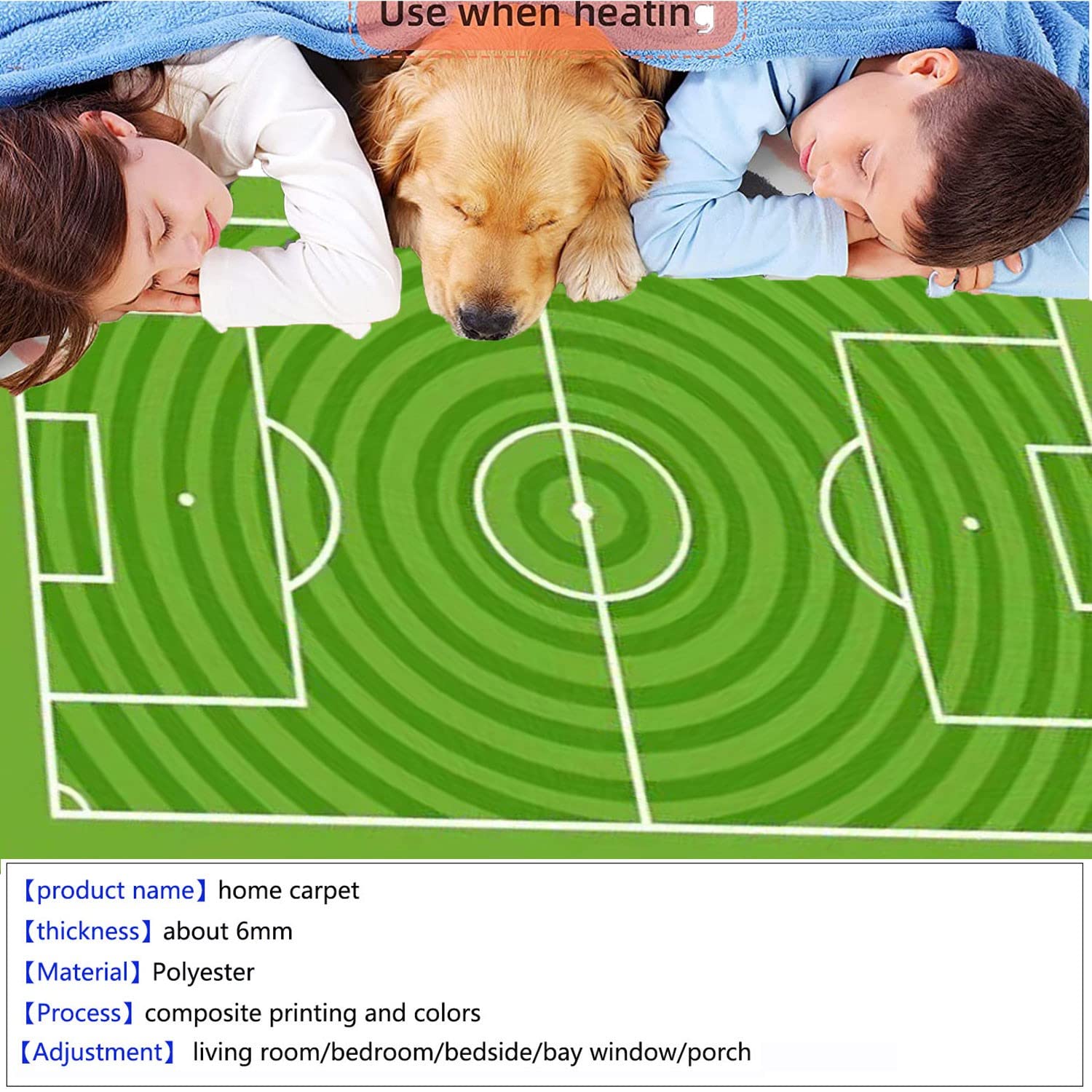 5x8 Kids Soccer Football Field Rug - Non-Slip Playmat for Boys & Girls Bedroom, Sports Room & Living Room - Green Sports Themed Area Carpet for Children's Play Area & Game Room Decor