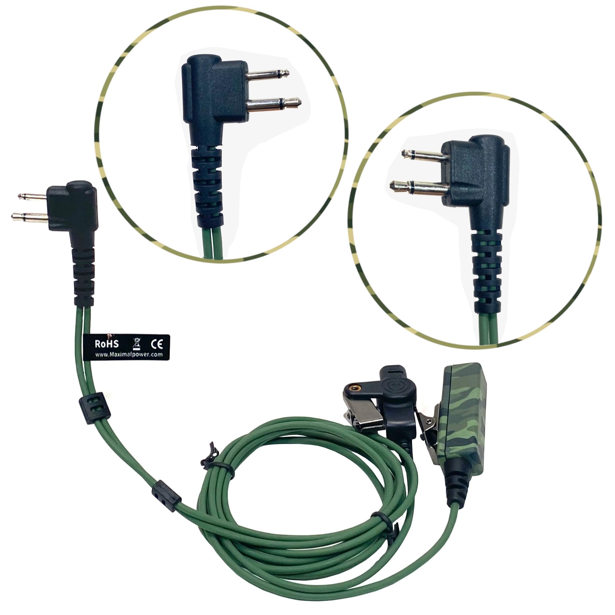 (10 Pack) MaximalPower™ Camouflage 2-Wire Headset with Clear Coil Tube, Earbud & PTT Mic M1 Plug Kevlar for Motorola - Durable Communication Headset for Construction, Security & Outdoor Activities