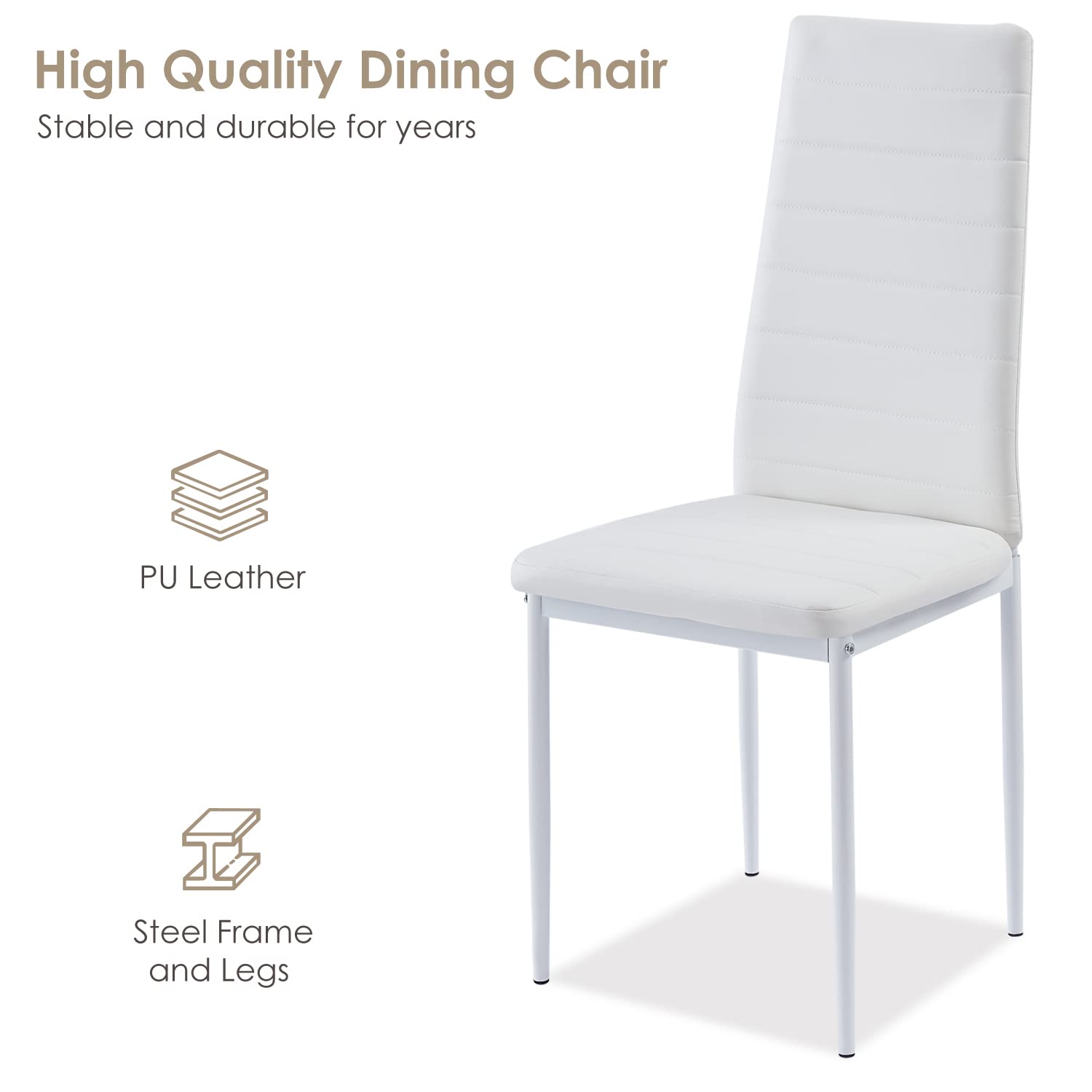 Modern Set of 2 Dining Chairs with Padded Seats - Mid Century Style Kitchen & Dining Room Chairs (White PU Leather) - Perfect for Small Spaces, Breakfast Nooks & Contemporary Home Decor
