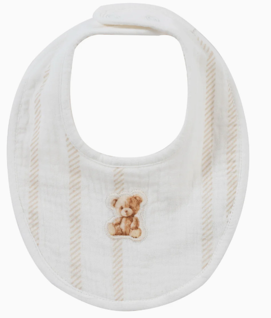 KIPP STRIPE TEDDY BIB - Soft Cotton Baby Drool Bibs for Boys & Girls (One Size) - Perfect for Feeding, Teething, and Everyday Use