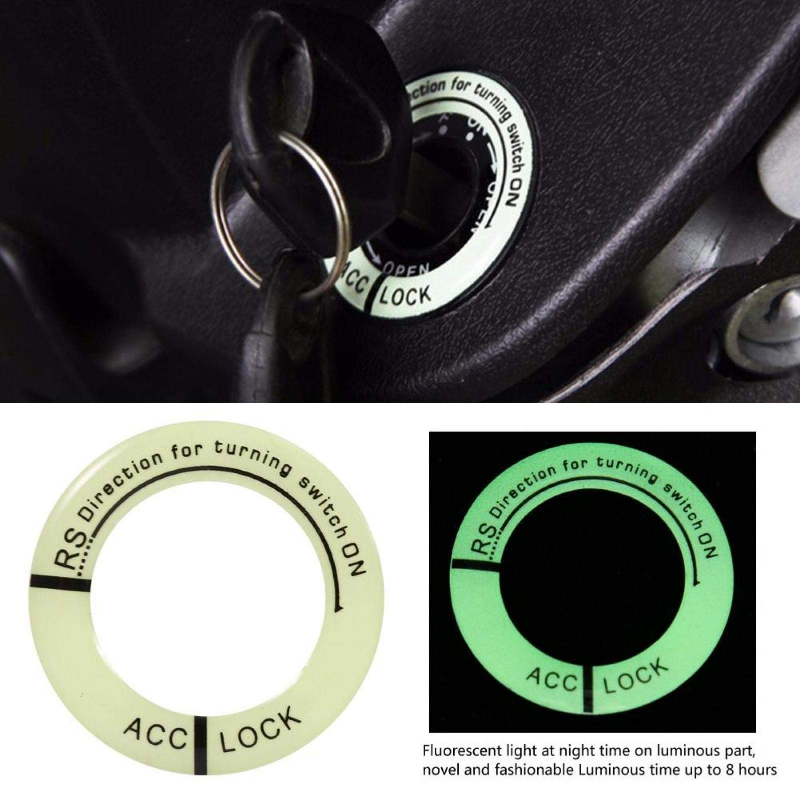 Universal Car & Motorcycle Glow in The Dark Ignition Switch Key Ring Cover - Epoxy Resin Decorative Trim Ring (Green & Black) - Perfect for Night Riders & Vehicle Customization