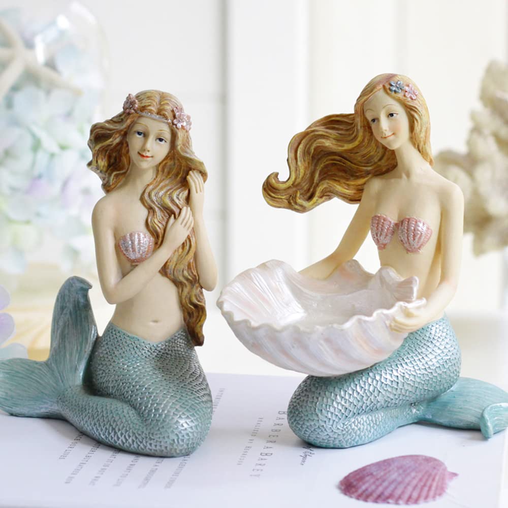 Handcrafted Resin Mermaid Statue - Elegant Mermaid Figurine for Home Decor, Bathroom, Living Room & Office Desk | Perfect Gift for Mermaid Lovers & Beach-Themed Interior Design