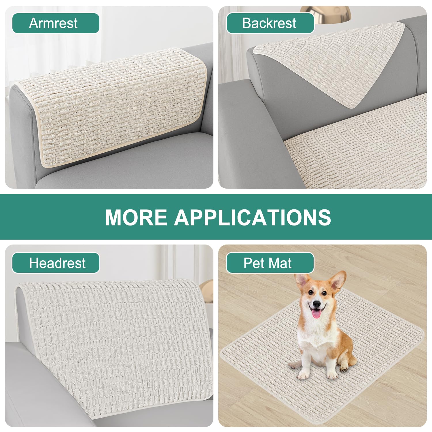 Premium Non-Slip Sofa Arm Covers Set of 2 - Soft Armchair Protectors (18x28 Inch, Cream) for Living Room Furniture Protection & Style Upgrade - Perfect for Pets, Kids & Daily Use