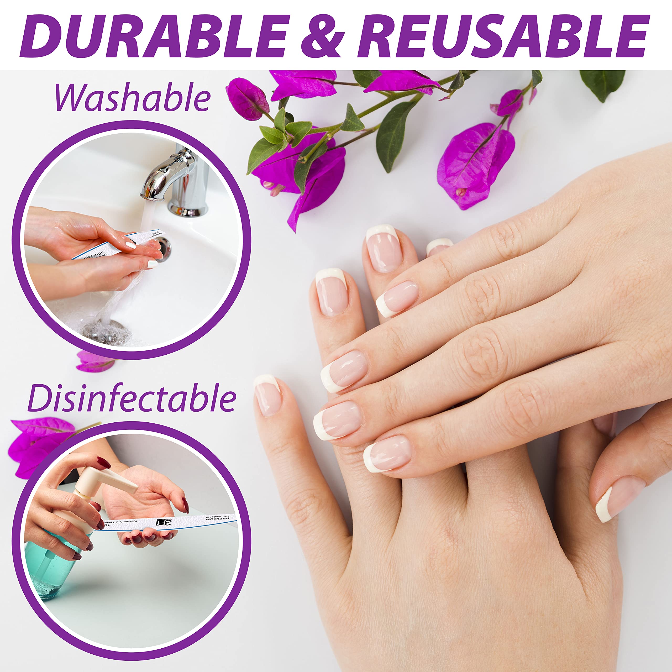 Professional 100/180 Grit Acrylic Nail File Kit - 10 Pack Washable Emery Boards & Nail Tools for Manicure, Pedicure & Nail Art | Perfect for Salon, Home Use & DIY Nail Care