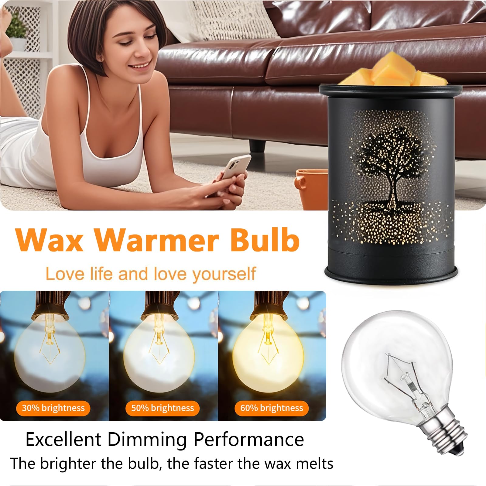 25 Watt Wax Warmer Bulbs - 6 Pack G40 E12 Base Light Bulbs for Scentsy Warmers, 120V Dimmable Warm White Candle Lamp Bulbs - Perfect for Aromatherapy, Home Fragrance & Relaxation Spaces